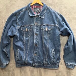 Army Navy Mens XXL Denim Trucker Jacket Blue Plaid Flannel Lined Cotton RN 74947